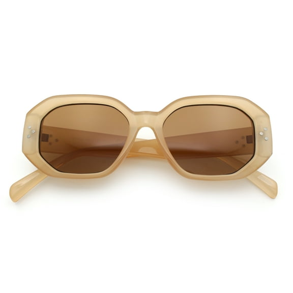 Womens Luxe Mod Fashion Octagon Beveled Thick Plastic Sunglasses Beige - Brown