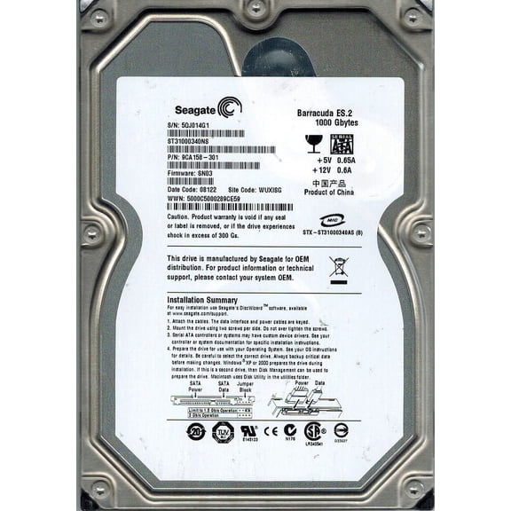 Seagate ST31000340NS P/N: 9CA158-301 F/W: SN03 1TB WUXISG