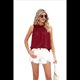 thumbnail image 3 of Camiseta Sin Mangas con Cuello con Volantes para Mujer, Color Rojo Vino, Talla S, 3 of 10