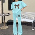 thumbnail image 6 of UACY Girls 2 Piece Outfits Long Sleeve Crew Neck Bow Sweatshirt Top and Flare Pants Set (Mint Green, 11-12 Years), 6 of 6