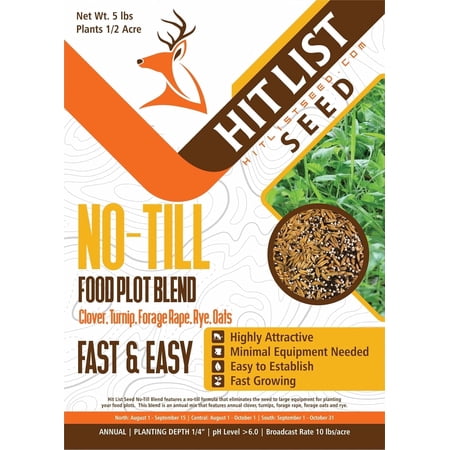 Hit List Seed No Till Food Plot Seeds for Deer [Annual Mix] - Throw and Grow Food Plot Seed - Deer Plot Seed Mix - Clover, Rye, Turnip, Brassica, Oats - No Plow Food Plot Seed for Deer - 5 lbs