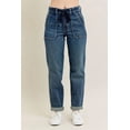 thumbnail image 2 of Womens Plus Size High Waist Vintage Wash Jeans with Drawstring Pockets Relaxed Boyfriend Fit Durable Denim Stretch, 2 of 8