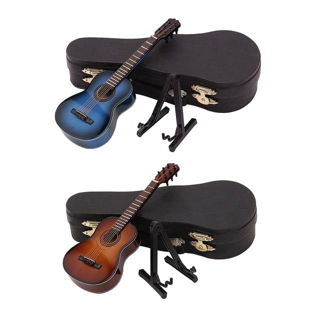 2 Modelos De Guitarra Con Soporte Y Estuche, Regalo Para Niños Y Niñas, Azul Y Marrón.