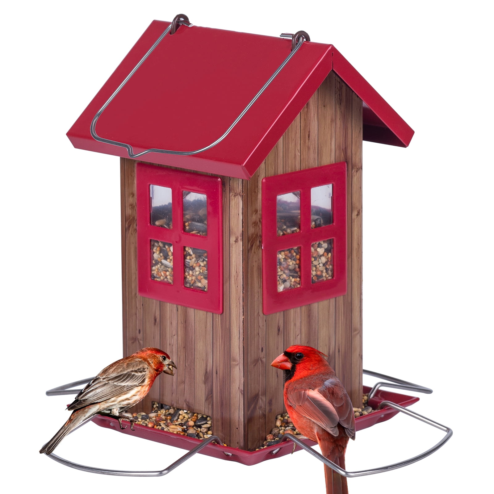 Kingsyard Bird House Feeders for Outside, Hanging Metal Bird Feeder with 4 Ports, Outdoor Decoration