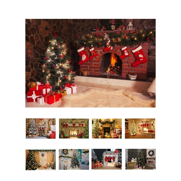 Happy date Christmas Fireplace Backdrop No Wrinkles Fabric Interior Vintage Xmas Tree Fireplace Photography Background Portrait Photobooth Party Banner Decorations Photo Studio Props