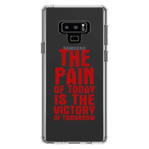DistinctInk Clear Shockproof Hybrid Case for Samsung Galaxy Note 9 - TPU Bumper Acrylic Back Tempered Glass Screen Protector - The Pain of Today is the Victory of Tomorrow