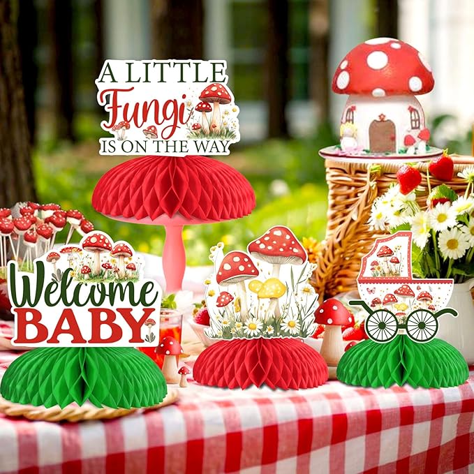 Mushroom Baby Shower Party Decorations Mushroom Honeycomb Centerpieces 8Pcs Mushroom A Little Fungi Is On The Way Party Fairy Mushroom Party Table Decoration for Forest Woodland Gender Reveal