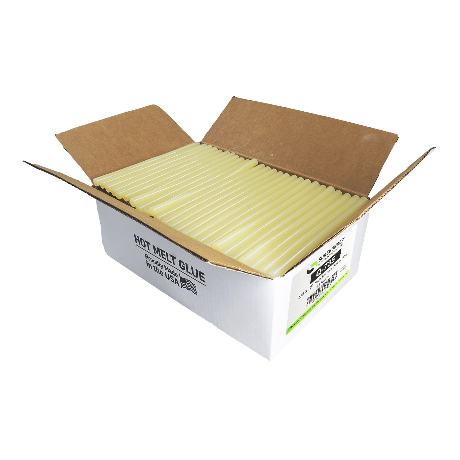 Q-735 High Strength Hot Melt Glue Sticks - 5/18" x 10" | 25 Lb Box