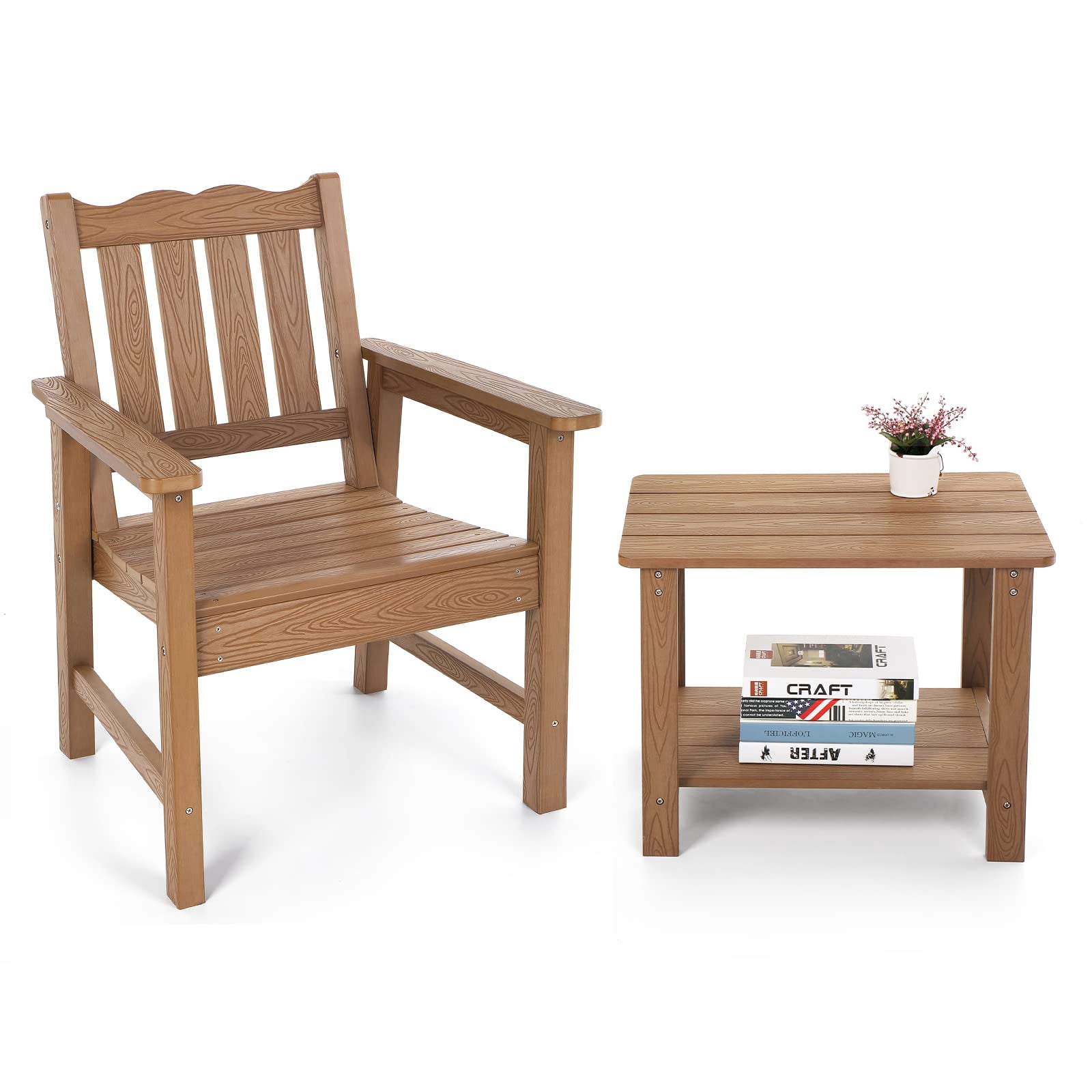 Stoog Patio Chair with Backrest, Oversized All-Weather Outdoor Dining Chair for Garden, Backyard, 400 lbs Weight Capacity, Teak Brown