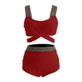 thumbnail image 5 of Bikini Sets for Women 2 Piece Push-Up Tankini Swimsuits Womens Trendy Color Block Tie-Back Tops High Waisted Shorts Hawaiian Beach Bathing Suits, 5 of 6