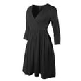 thumbnail image 2 of A2Y Women's Buttery Soft Pocket 3/4 Sleeve Wrap Deep V-Neck Surplice Dress Black L, 2 of 6