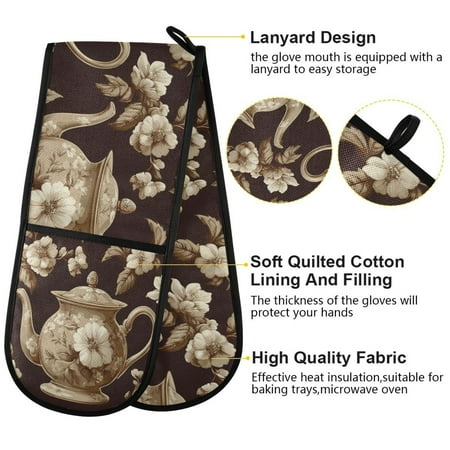 

BZSMCE Oven Mitts Fea Pot Decorate with Forals Creative Pattern Resistant Kitchen Gloves
