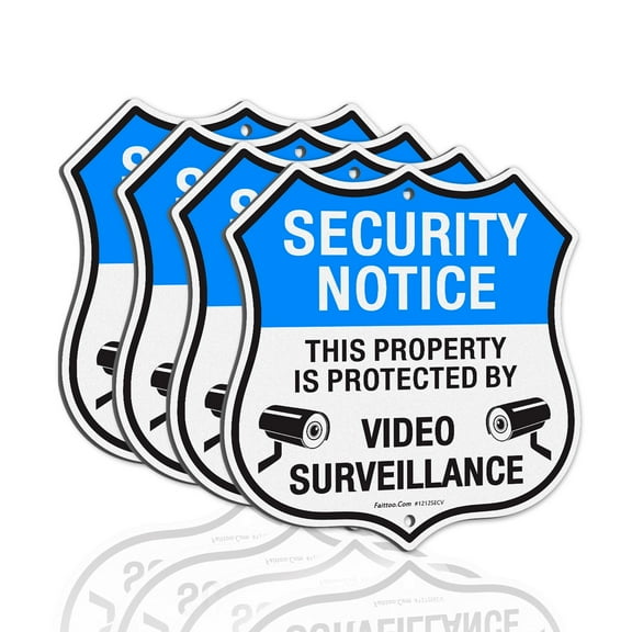 Faittoo Security Notice Sign, Property Is Protected By Video Surveillance Sign, 4-Pack 11.6 x 11.6 Inch Reflective Aluminum Warning Sign
