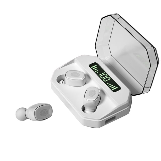 Auriculares inalámbricos Bluetooth con pantalla digital LED y función de banco de energía, auriculares internos con compartimento de carga de 1500 mAh, auriculares Bluetooth