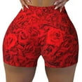 thumbnail image 2 of Lsque Red Rose Pattern High Waisted Biker Shorts for Women-Tummy Control Fitness Athletic Workout Running Yoga Gym Shorts,Moisture-Wicking-Small, 2 of 9