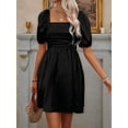 thumbnail image 6 of Women'S Puff Short Sleeve Boho Dress Square Neck Summer A Line Dresses Black S, 6 of 8