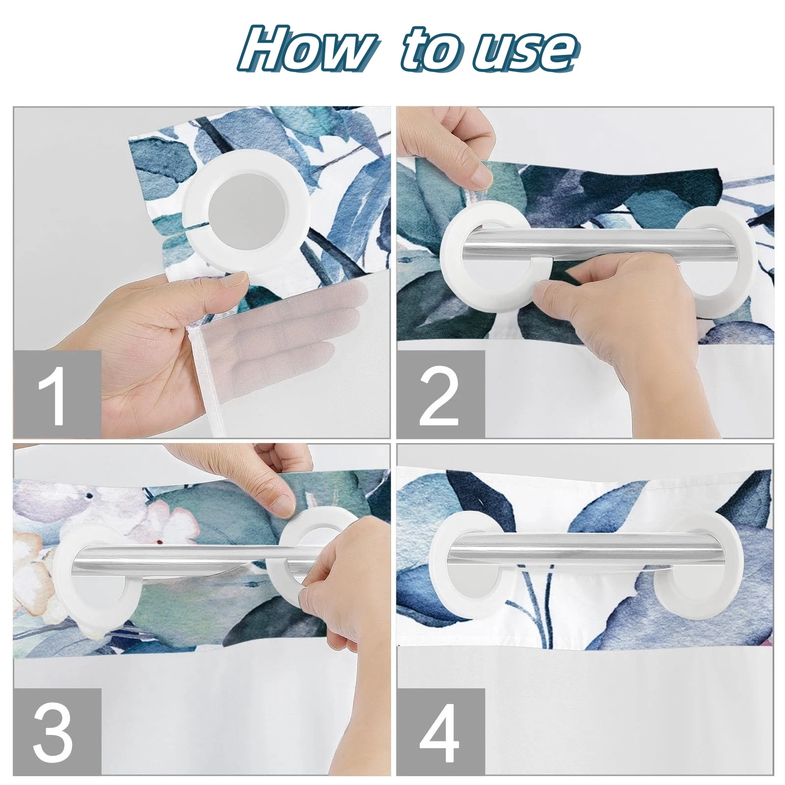 NIUBIER No Hook Shower Curtain with Snap in Liner Set, Blue Eucalyptus Leaf Butterfly Bath Curtain with Botanical Plant for Bathroom, 71"x74"