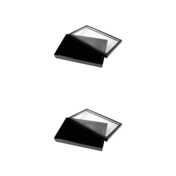 Yuarrent Caja de almacenamiento de anillo Rectangular Flocado Color sólido 100 Ranura Reemplazo Pendiente Estuche de exhibición Organizador Negro 2piezas