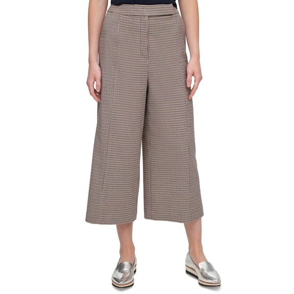 Dkny Womens Houndstooth-Print Culottes, Brown Houndstooth, 14
