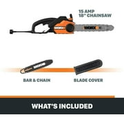 Worx WG304.2 18in 15 Amp Electric Chainsaw with Auto-Tension, Chain Brake