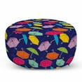 thumbnail image 1 of Umbrella Pouf Cover with Zipper, Numerous Colorful Rainy Weather Accessories Drawings Drops Illustration, Soft Decorative Fabric Unstuffed Case, 30" W X 17.3" L, Navy Blue Multicolor, by Ambesonne, 1 of 5