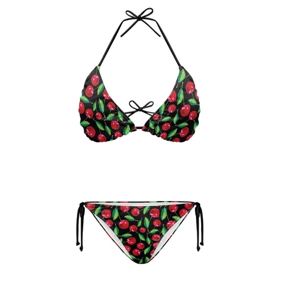 HELLHERO Plus Size Two Piece Bikini Set Swimwear for Women Flattering Fit for Curvy Body Types Cherry Print Beach and Pool Bathing Suit Quick Drying