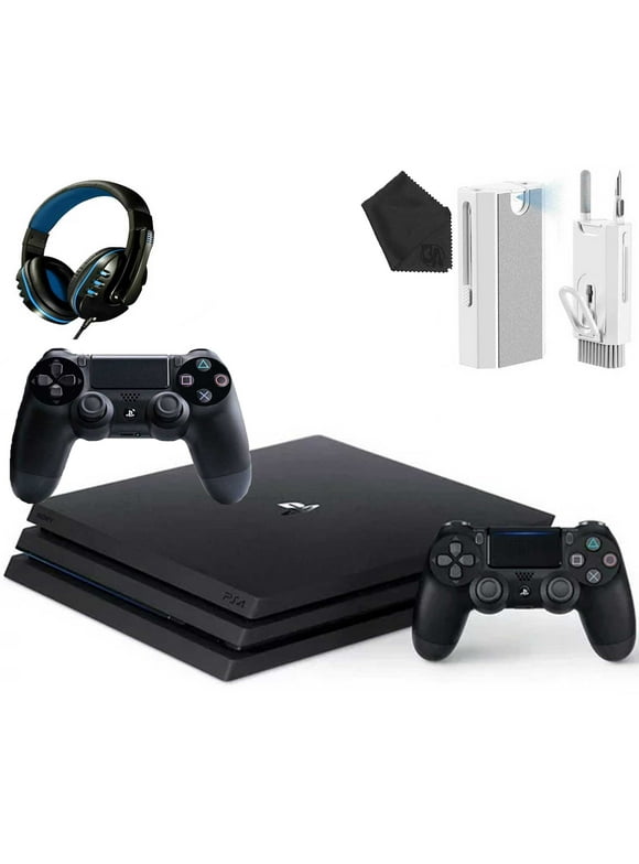 Sony PlayStation 4 PRO 1TB Gaming Console Black, Headset 2 Controller With Cleaning Kit Like New