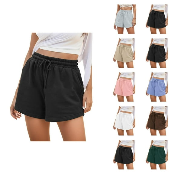 Running Shorts for Women Elastic Waist Stretchy Pockets Breathable Yoga Gym Active Sports Workout Athletic Shorts