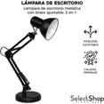 thumbnail image 2 of Lampara De Escritorio 2 En 1 Con Base De Metal Abrazadera Tipo C Lampara Clasica Elegante Lampara De Oficina Con Brazo De Metal Foco Universal Lampara De Escritorio Ajustable (Negro), 2 of 8