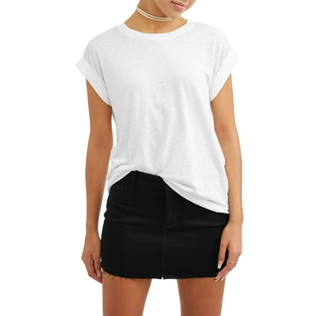 Juniors' Knit Roll Sleeve Tee Top