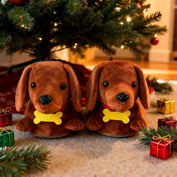 Lekihaqq 3 Packs Cute Dachshund Dog Slippers for Women Men, Fuzzy House Booties with Non-Slip Sole, Cozy Themed Christmas Gifts for Family, Indoor Outdoor Warm Comfortable Shoes for Home Wear