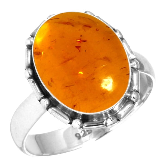 925 Silver Ring For Women - Girls Orange Amber Stone Silver Ring Size 6 November Birthstone Hand Made Silver Ring Size 6 Gift For Girl Friend On Cocktail Party 925 Gemstone Silver Jewelry