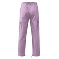 thumbnail image 4 of Puntoco Plus Size Summer Clearance Men Solid Multiple Pockets Outdoor Straight Type Fitness Pants Cargo Pants Trousers Purple 6(L), 4 of 4