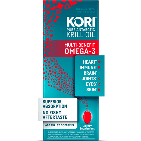Kori Krill Superior Absorption Vs Fish Oil, Omega-3 Supplement for Heart, Brain, Joint, Eye, Skin & Immune Health, Softgels, 90 Count