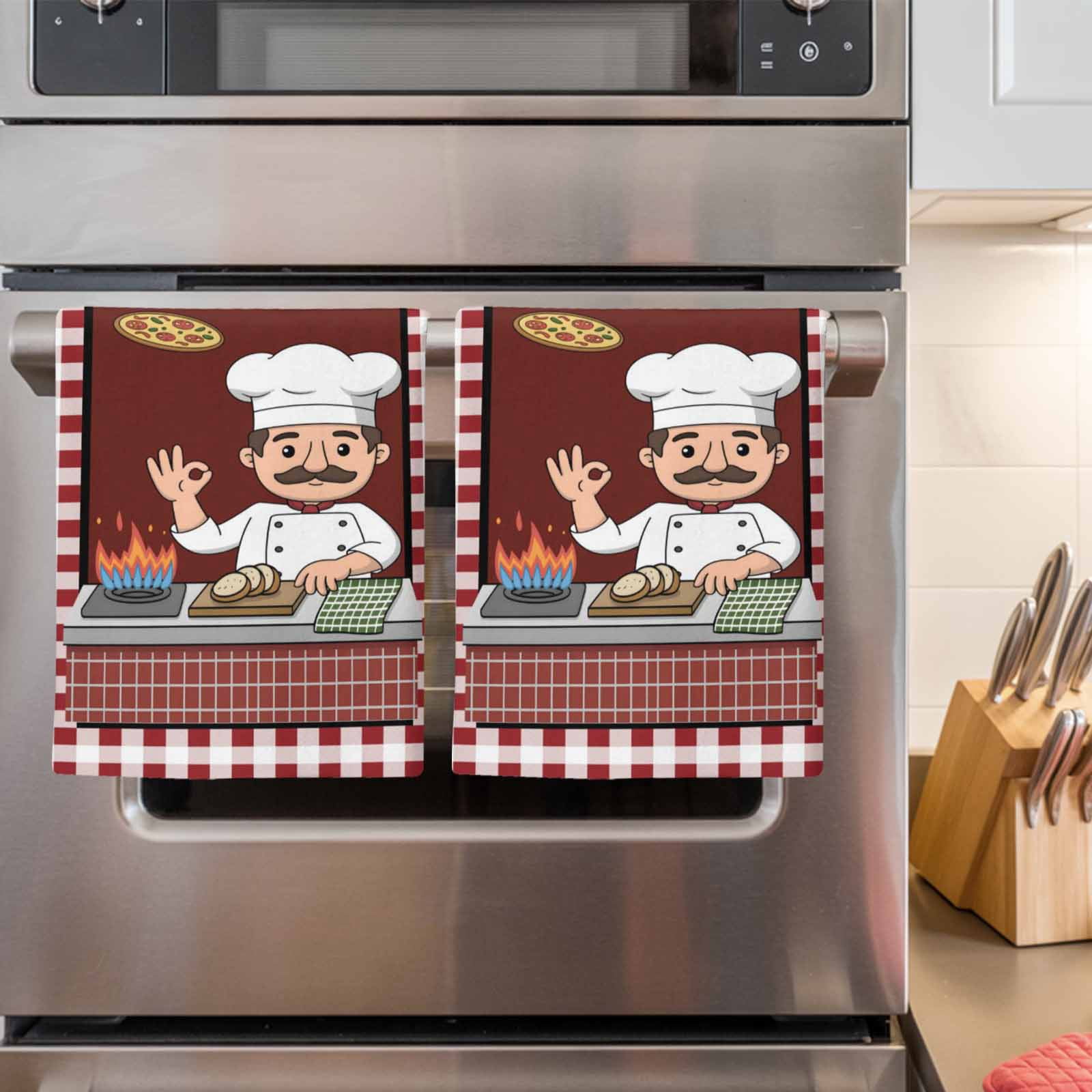 Kitchen Towel Kitchen Cute Chef Cook Burgundy Red Plaid Dish Cloths 2 Pack 18x28in,Super Absorbent Tea Hand Towels Bathroom Cleaning Cloth Pizza Gourmet Soft Dishcloth for Drying Dishes