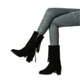 thumbnail image 2 of LOVZFMLL Cowboy Boots for Women Mid Calf Stovepipe Boots Side Zipper Round Toe Slip Resistant Mid Block Heel Western Fringe Fall Fashion, 2 of 8
