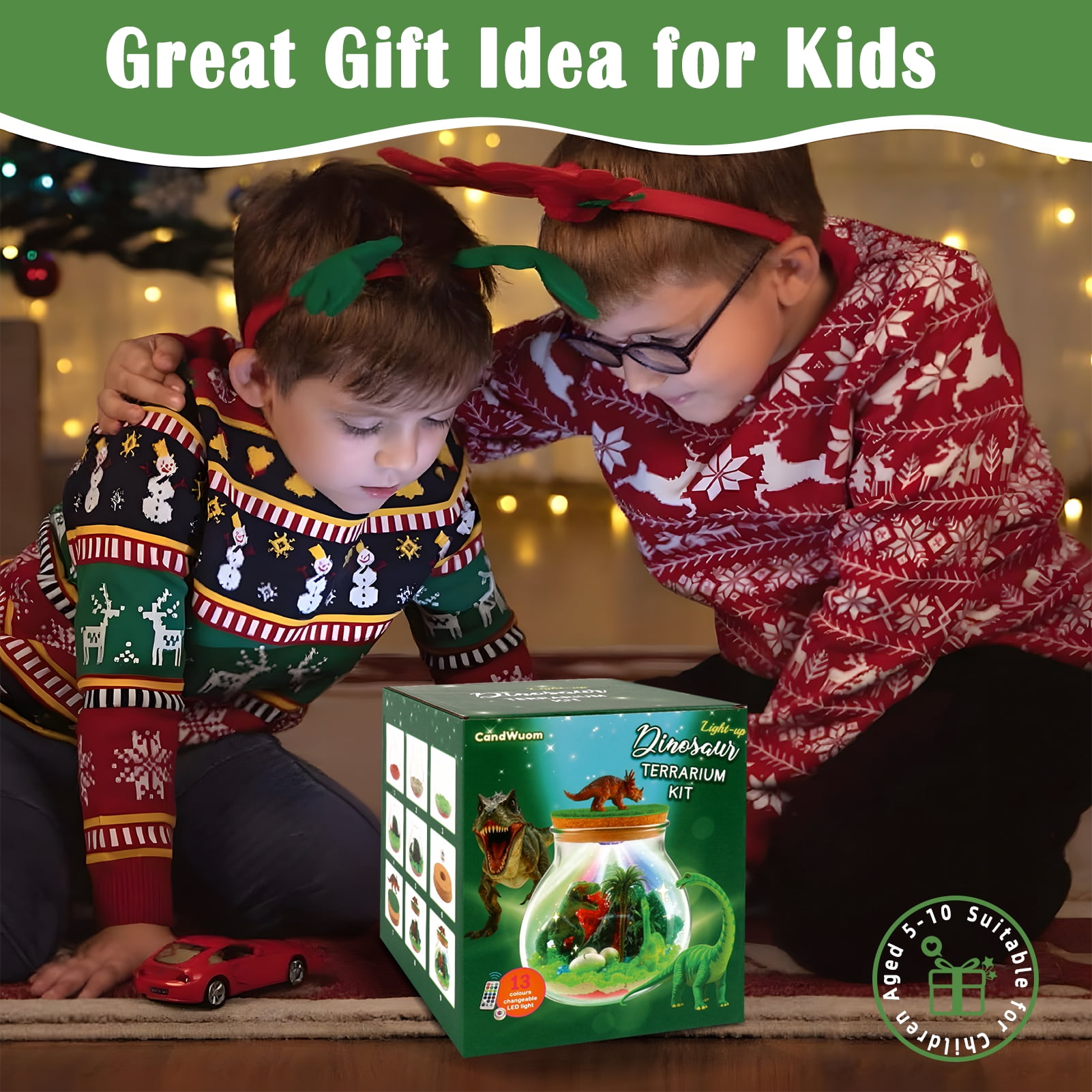 CandWuom Dinosaurs Terrarium Kit for Kids, DIY Dino Toys for Boys, Birthday Gift for Boy Age 4 5 6 7 8-12 Year Old, Arts and Crafts Kit for Kids