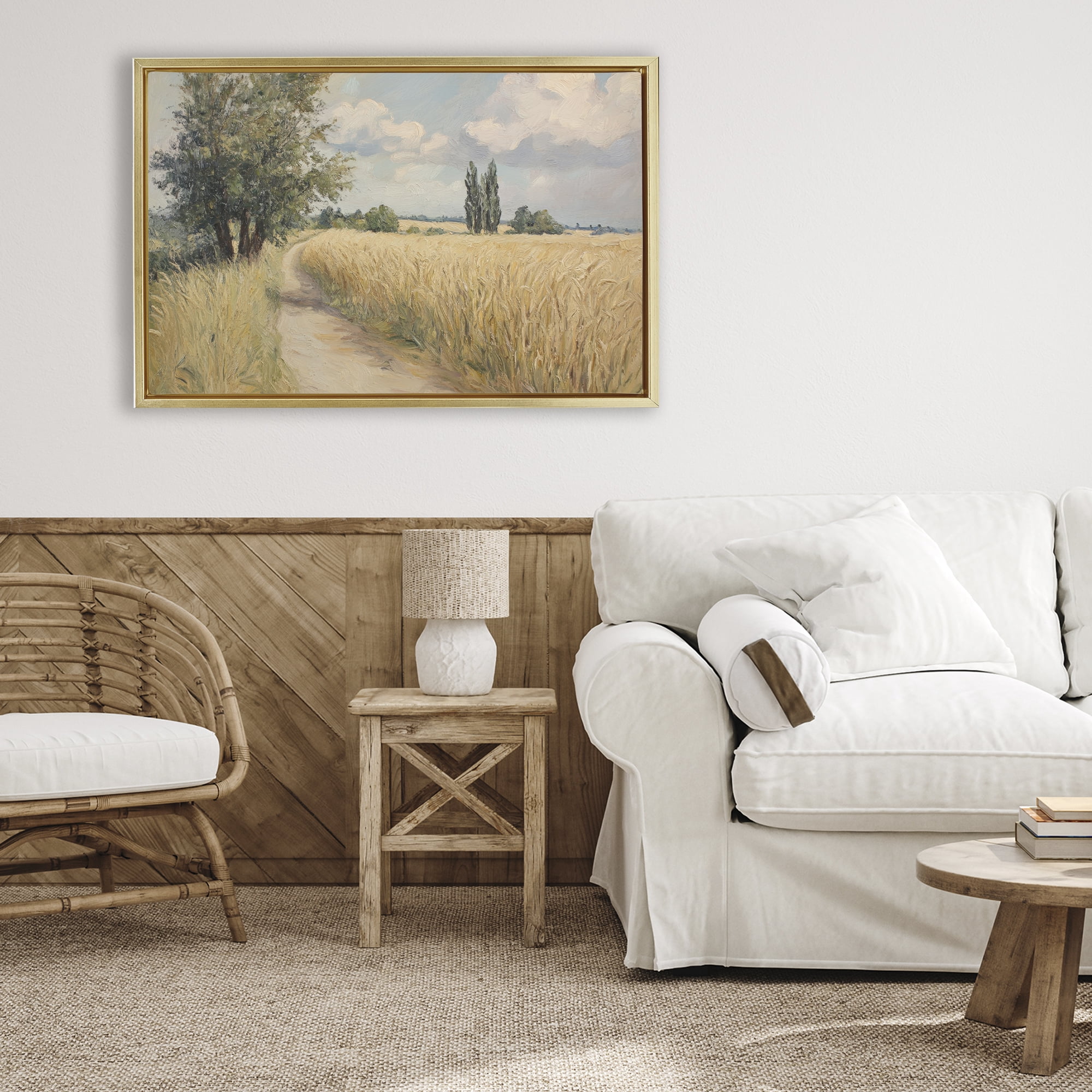 Stupell Industries Quiet Path Through Wheat Gold Framed Floater Canvas Wall Art, design by Petal Prints Design