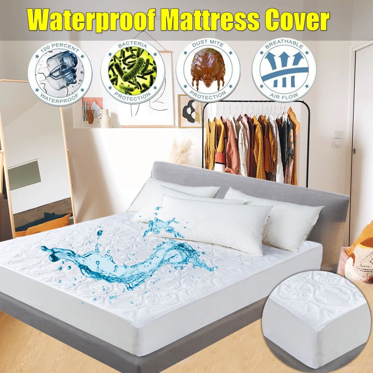 Waterproof Mattress Pad Protector, Bed Bug/Dust Mite Proof and Hypoallergenic Premium Fitted