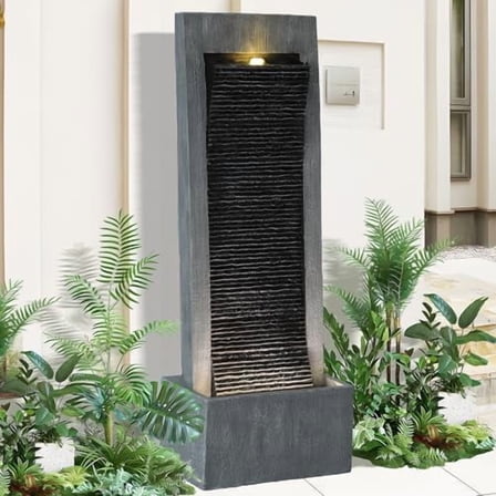 49.6" H Water Fountains Outdoor Garden Decor - Water Fountains and Waterfalls Outside, Large Indoor Floor Standing Resin Fountain Features W/Pump LED Light Cobbles for Patio, Home Art Decor