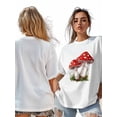 thumbnail image 7 of Women's T-Shirt Red Mushroom Short Sleeve Casual Tee Classic Crew Neck T Shirt for Women White, 5XL, 7 of 7