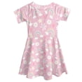 thumbnail image 5 of Yuyamidu Rainbow A Line Girls Dresses Spring Summer Going Out Playwear for Kids 9-10 Years Old Floral Short Sleeve Princess Dress Birthday Gifts Pink Skater Dress, 5 of 6