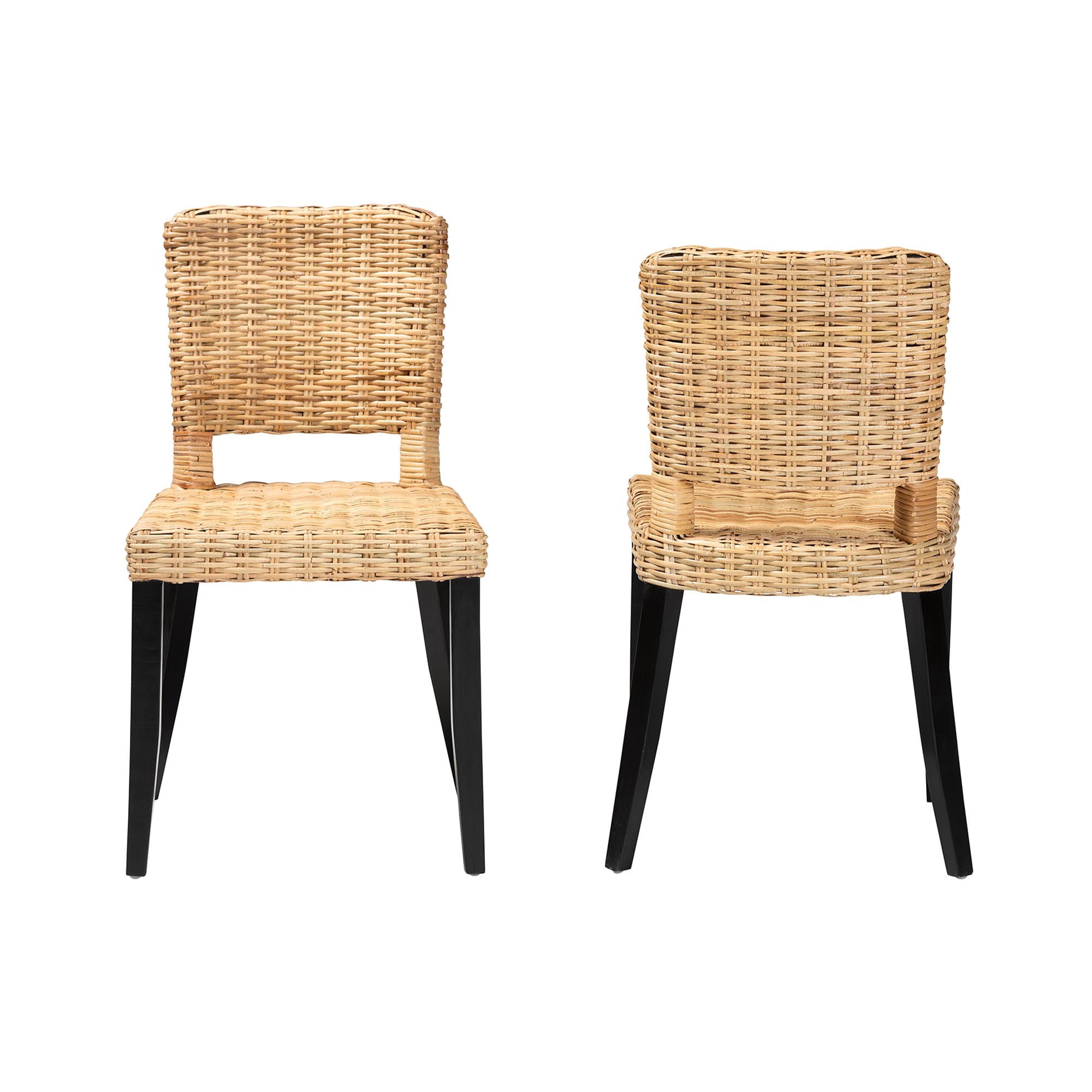 bali & pari Dermot Rattan and Mango Wood BOHO Dining Chairs, Set of 2, Natural Brown