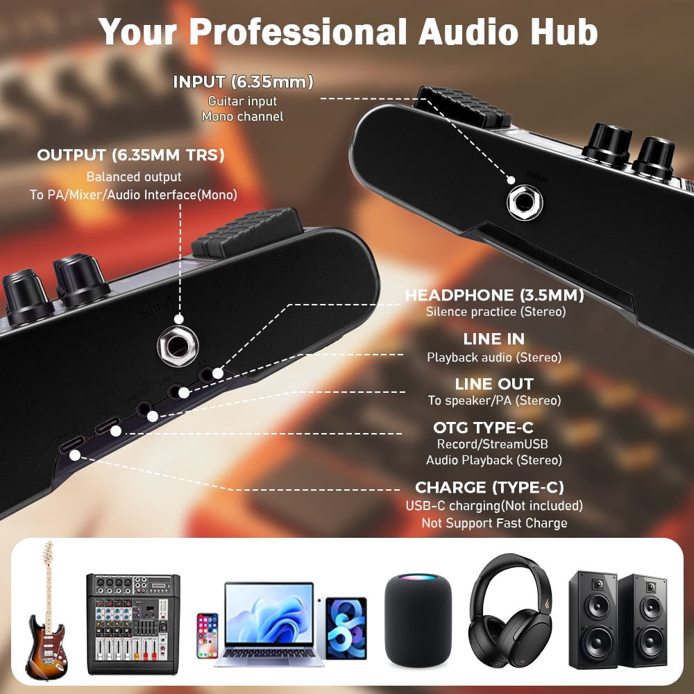 JOYO JAM BUDDY II 10W Portable Electric Guitar Combo Amplifier, Multi-Effects with Footswitch, OTG Recording & Bluetooth ABS & Aluminum Alloy for Guitar Practice