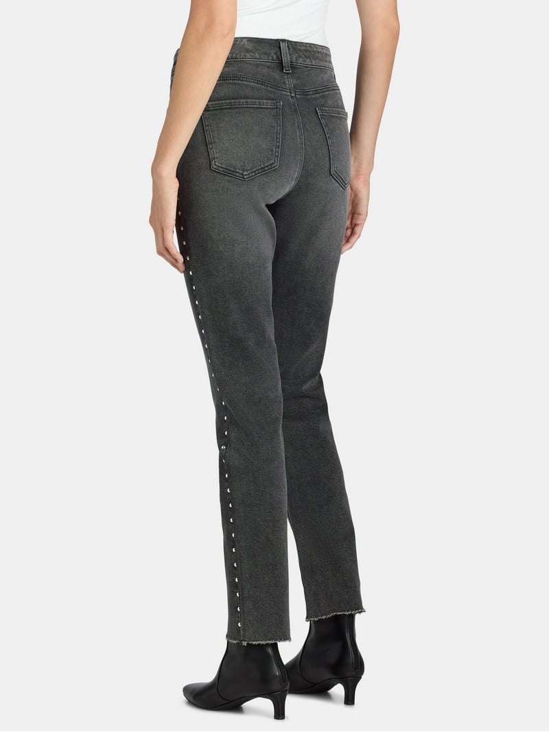 Time and Tru Women's Studded Side Seam Straight Leg Jeans