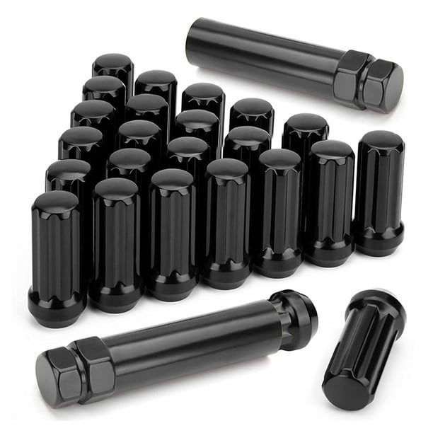 M14X1.5 Wheel Lug Nuts, 24 Pieces 14Mmx1.5 7 Spline Drive Awl Cone Lug Nuts 2Inch Long Black