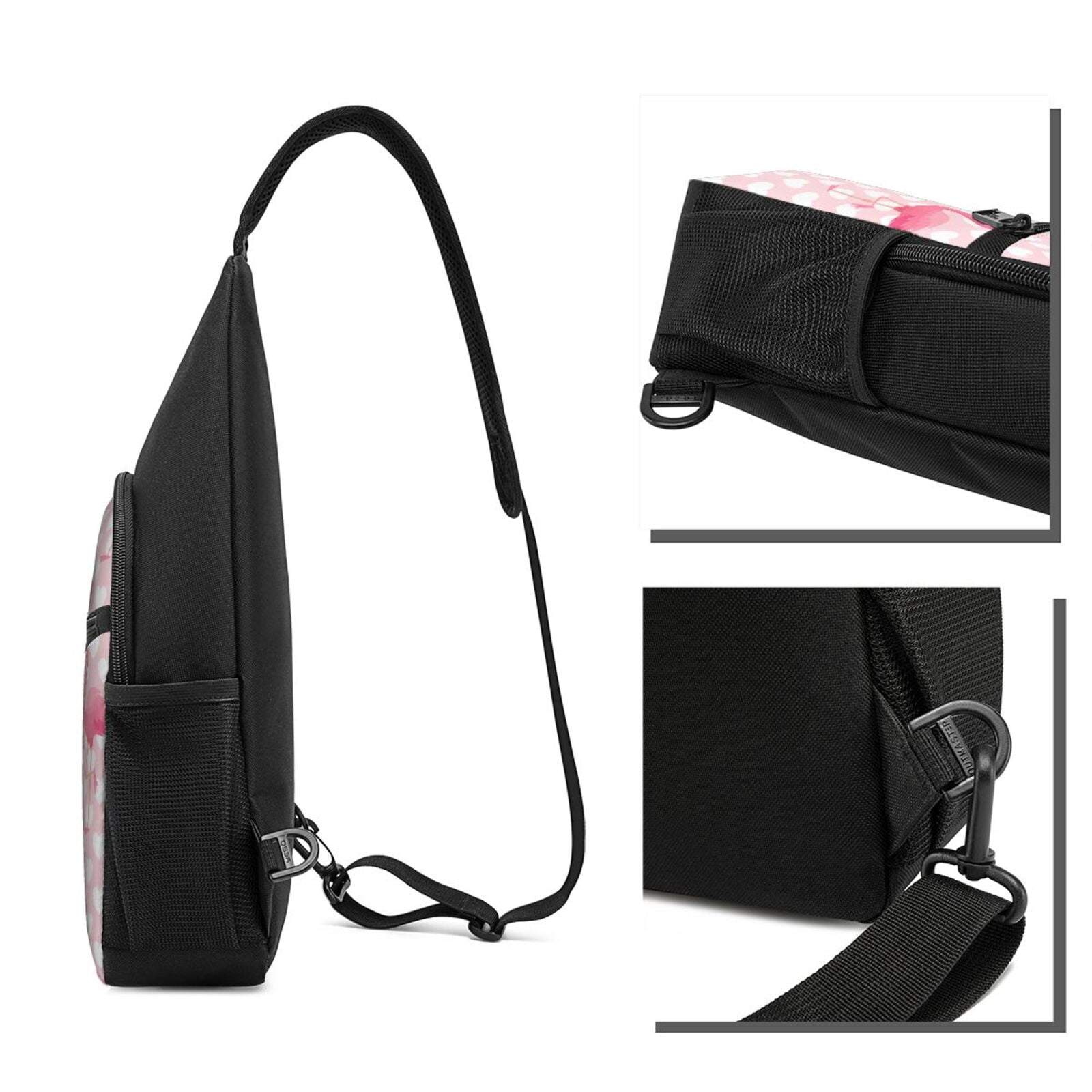 Xecao's Cute Flamingo with Heart Print Sling Bag: A Versatile Chest, Shoulder, and Crossbody Backpack for Casual Days Out, Perfect for Both Men and Women
