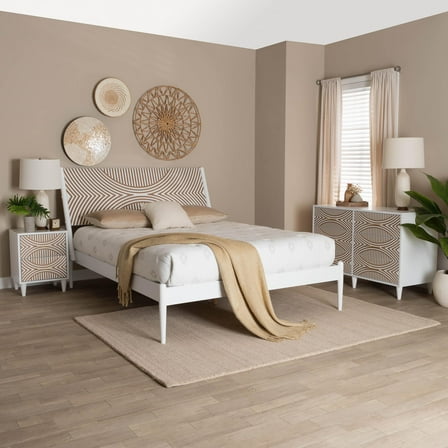 Baxton Studio Louetta Coastal Bedroom Set, King, White