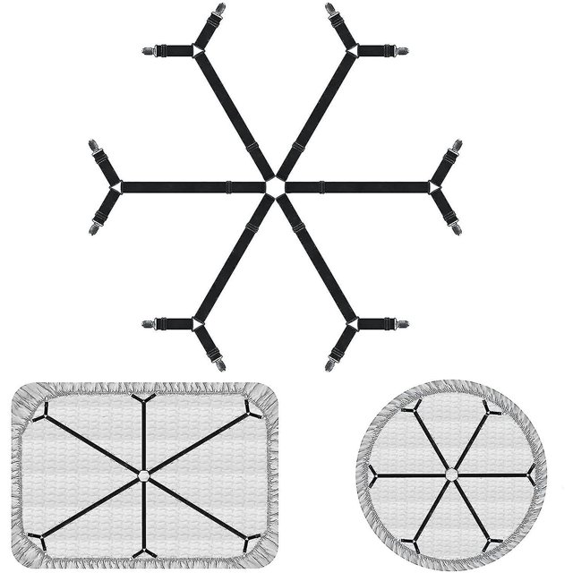 Sujetadores de sábanas ajustables, Tirantes de correas de sábanas entrecruzadas elásticas, Correas de soporte de sábanas negras de bucle cerrado de 6 vías, Clips de sábanas bajeras ShuxiuWang 8390612949777
