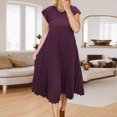 thumbnail image 1 of Ovzne Robes pour Femmes 2025 Robe pour Femme Grande Taille Décontractée Manches Courtes Mi-Longue Plissée Taille Haute Robe Unie Grande Taille Robe Manches Courtes en Liquidation, 1 of 6